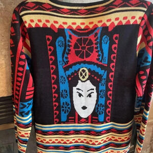 NWT VTG art to wear ethnic/tibetan buddha sweater luxury yarn artsy M